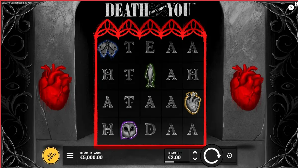 Tampilan visual slot Death Becomes You dengan tema gothic noir yang mencekam