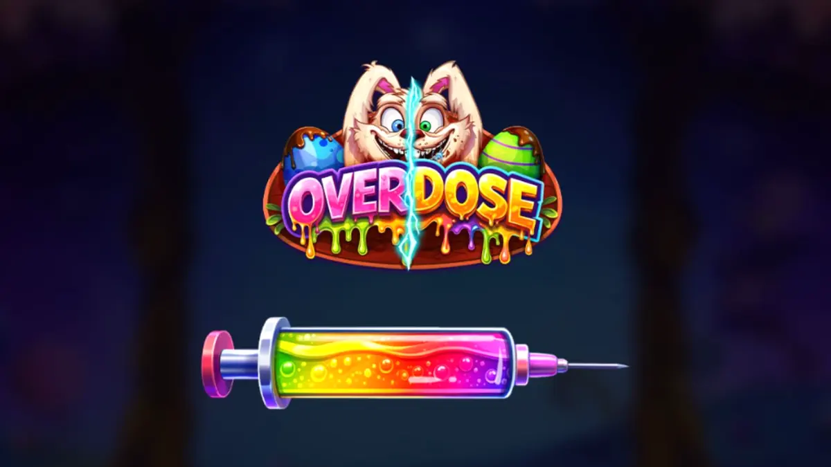 Tampilan visual mesin slot Overdose dengan tema permen dan kelinci